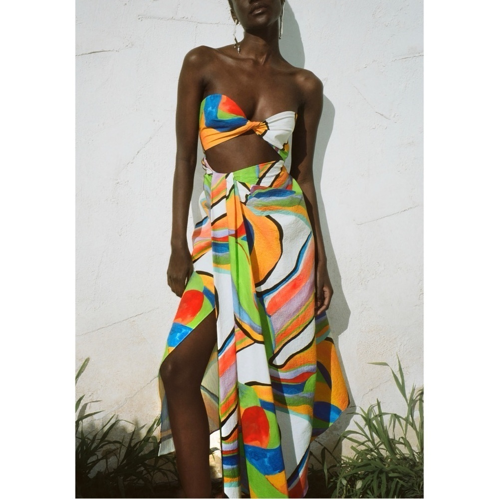 NWT Mara Hoffman Midi Strapless Cutout Samara Printed Dress
